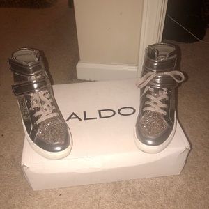 Silver sparkle high top sneakers